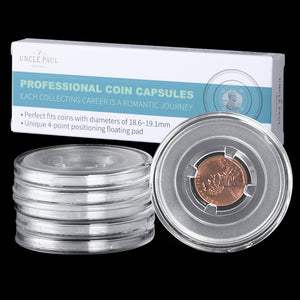 Uncle Paul Coin Capsules with Floating Gaskets - Transparent Capsules  Professional Coin Collection Holder with Clear Fixing Pads Coin Collecting