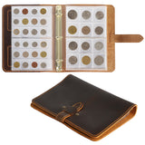 Leather Coin Binder Book - Hand Sewn Cover with Locking Band - 180 Pockets in 2 Sizes - AC0355