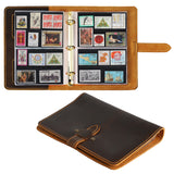 Leather Stamp Binder Book - Hand Sewn Cover with Locking Band - 80 Pockets 45x120mm - AP0310