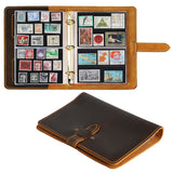 Leather Stamp Binder Book - Hand Sewn Cover with Locking Band - 100 Pockets in 2 Sizes - AP0355