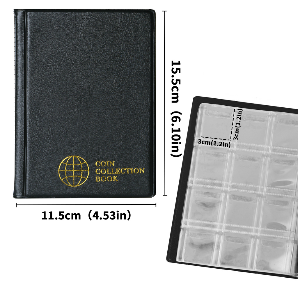 Coin Collection Album 120 Pockets - 4.2x4.0cm/1.6x1.5 inch 10 Pages Black  Coin Book Coin Collection Holder with Plug-in Pocket Sheet Money Penny