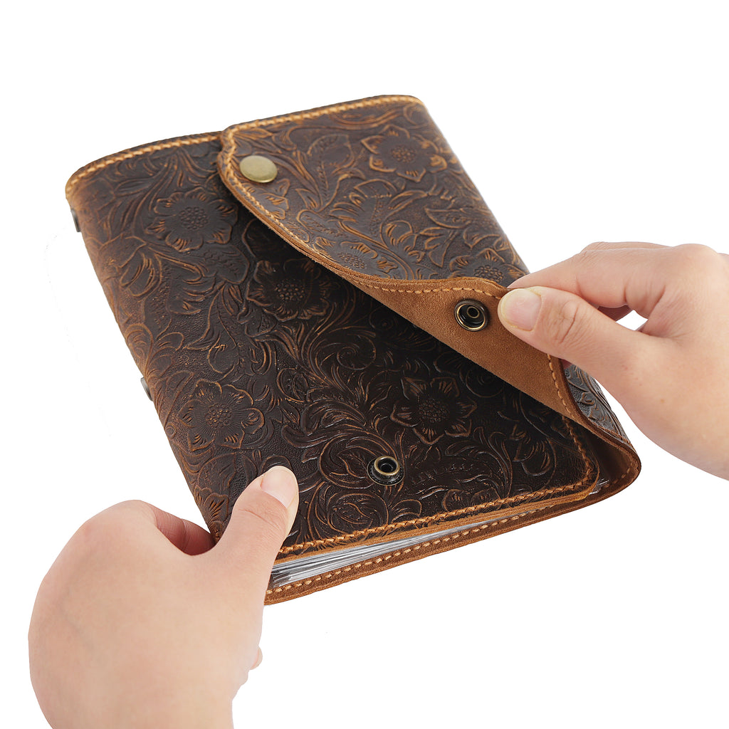 Arabesque Leather Stamp Album - Hand Sewn Cover with Lock Button