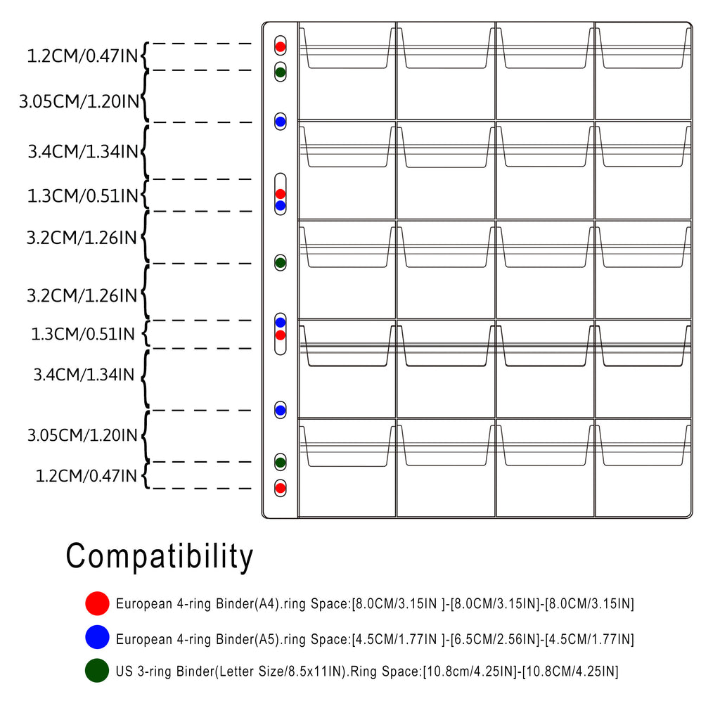 Uncle Paul Coin Pocket Pages - 20 Pockets Standard 9-Hole Coin Pocket Inserts Collecting Sleeves for Coins 10 Sheets CS03120