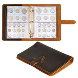 Leather Coin Binder Book - Hand Sewn Cover with Locking Band - 180 Pockets in 2 Sizes - AC0355